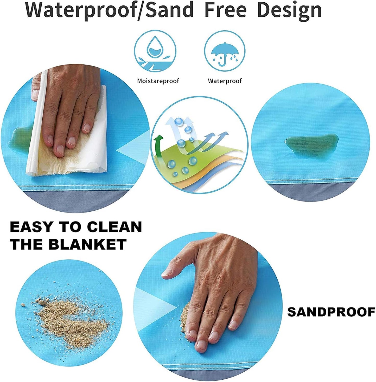 Sand Free Beach Blanket, Extra Large Waterproof Beach Mat-Lightweight Quick Drying Heat Resistant Outdoor Picnic mat for Travel, Camping, Hiking and Music Festivals