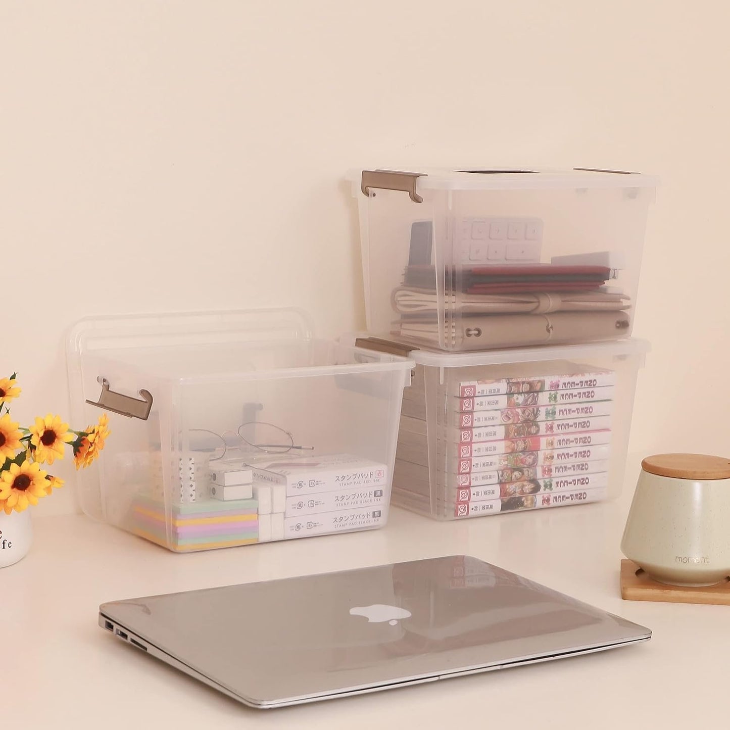 Citylife 6 Packs 5.3QT. Plastic Storage Bins with Latching Lids Clear Storage Box with handle Stackable Stoage Containers for Organizing Toys, Crafts, Tools