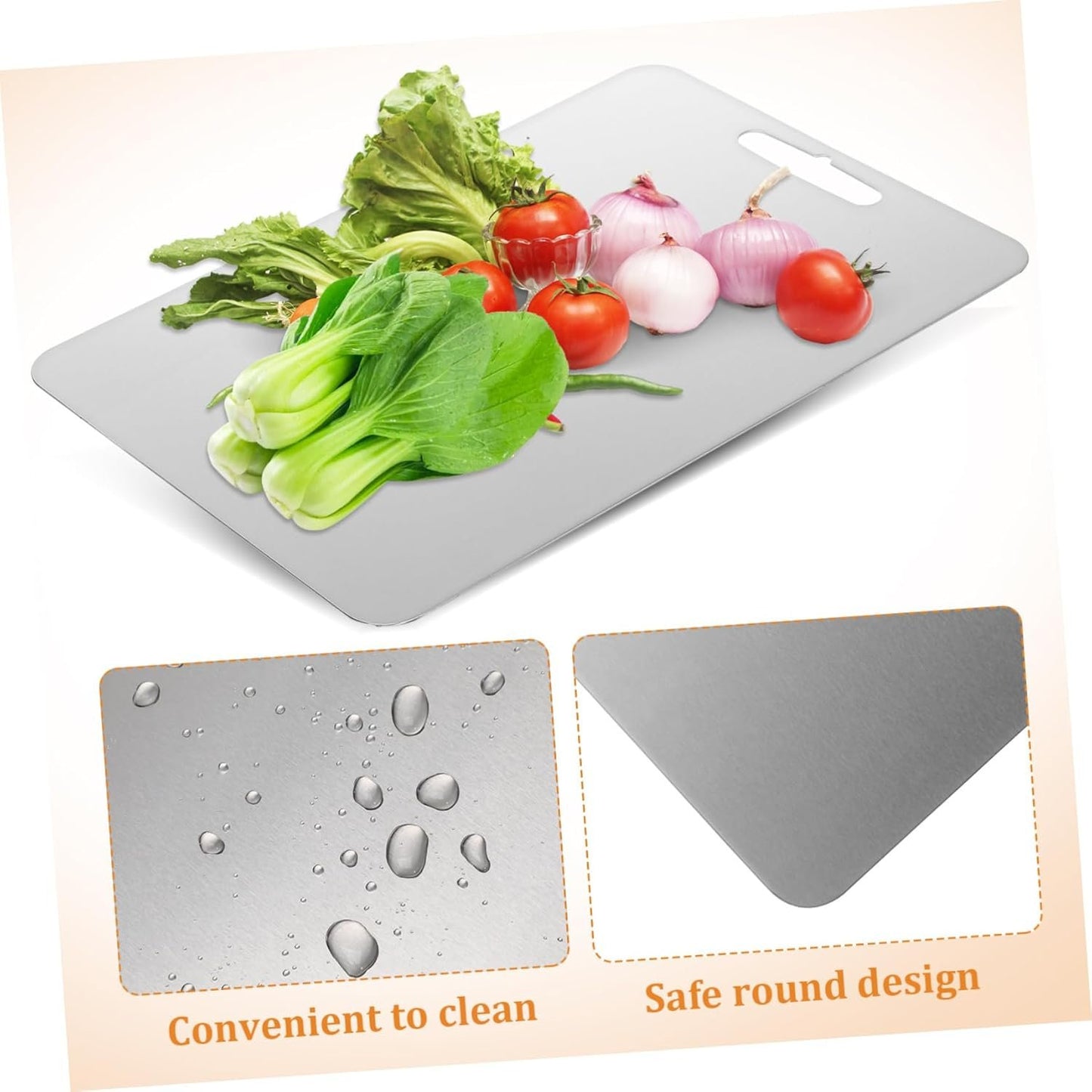 BESTOYARD Stainless Steel Cutting Board Double Sided Food Grade Chopping Board Kitchen Prep Tool for Fruits Vegetables Meat Thick Rounded Edges for Safety