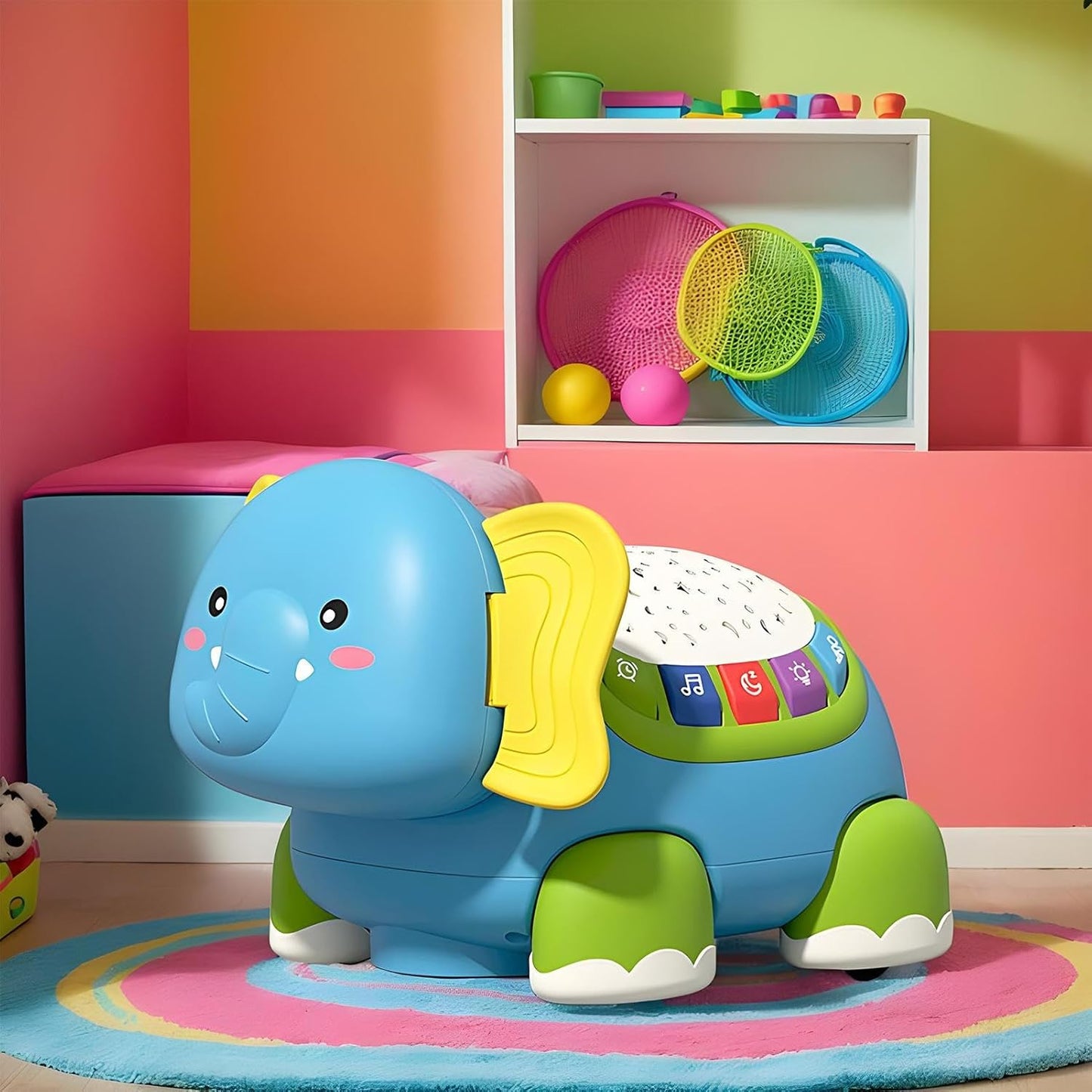 Crawling Toy, Musical Elephant Baby Toy, 7.09x5.31in Interactive Sensory Game, Funny Educational Play, Developmental Activity for Boys, Girls, Nursery Rooms, Home Play
