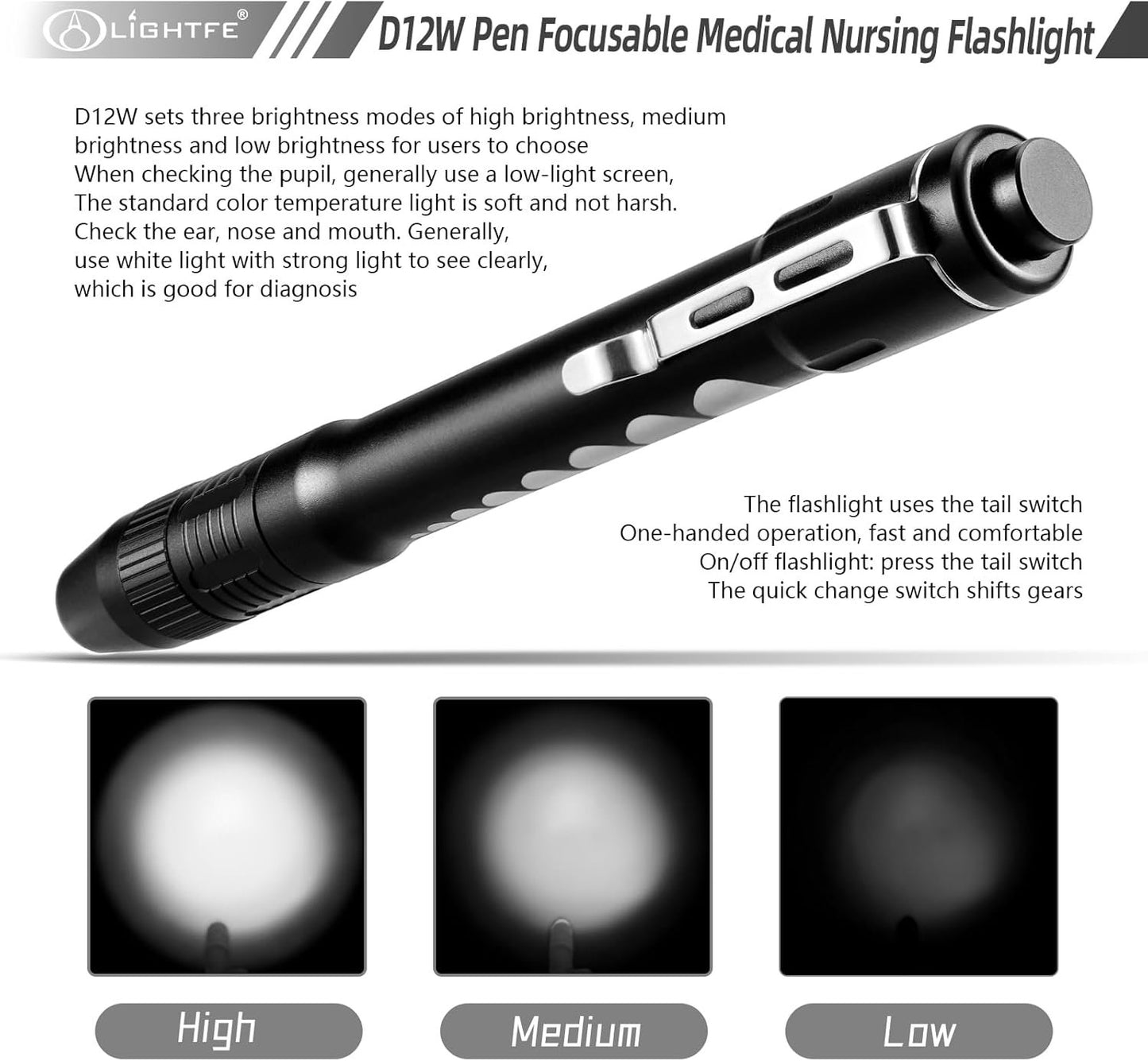 LIGHTFE Pen Light for Doctors and Nurses Penlight with Pupil Gauge, LED Source 150 Lumens (Max.Output) Frog Eye Optical Lens Zoomable for Auto Repairs, EDC Illumination, GOG Walking. (White)