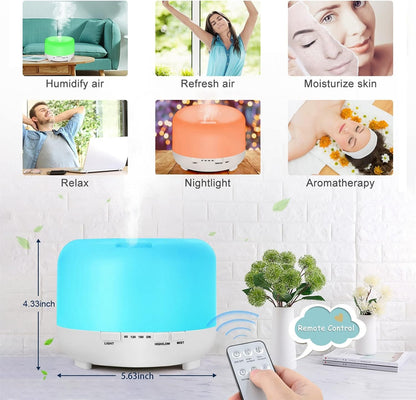 Husdow Essential Oil Ultrasonic Aromatherapy Diffuser with Remote Control 500ml Waterless Auto Shut-Off Humidifier Diffuser with 4 Timer and Changing Light for Home Yoga Office Kitchen Bedroom
