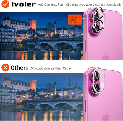 ivoler 3+3 Pack Tempered Glass for iPhone 16 Plus Screen Protector 6.7'' [3 Pack] with [3 Pack] Camera Lens Protector with [Alignment Frame], Anti-Scratch Case Friendly Transparent HD Clear Film