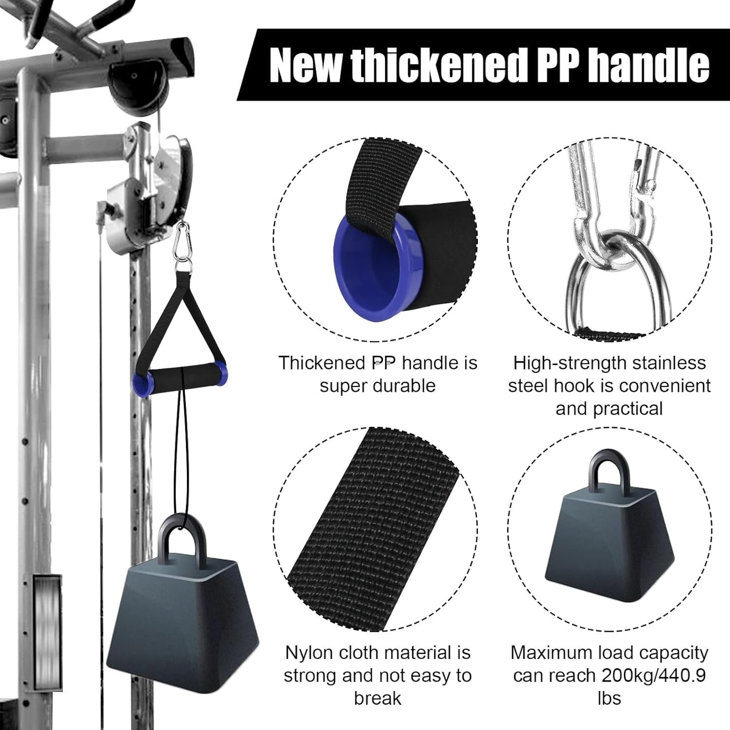 2pcs Heavy Duty Exercise Handles, Workout Resistance Band Handles, Thicken Tricep Cable Machine Handles, Pull Attachments Home Gym Accessories for Weight Machine Fitness Equipment Pulley System