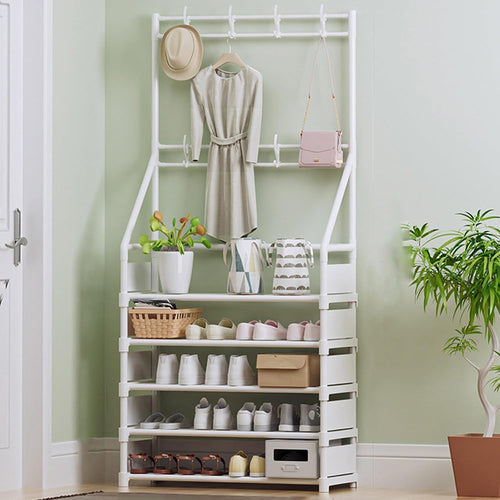 Generico Appendiabiti da Ingresso con scarpiera a 2 Ripiani per Soggiorno e Camera da Letto – Elegante Mobile in Tessuto Nero e Grigio, Organizer salvaspazio per Ingresso, 60 cm