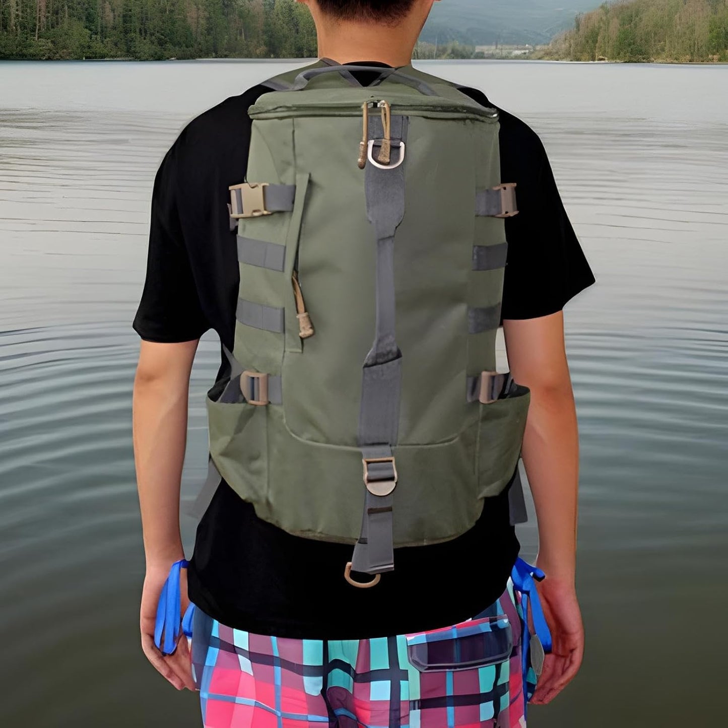 Fishing Backpack, Fishing Tackle Box Storage Bag, Rod Holders, Outdoor Reel Bait Gear Organizer, Sling Pack Multiple Compartments for Lake, Riverside, Camping, Hiking, Travel