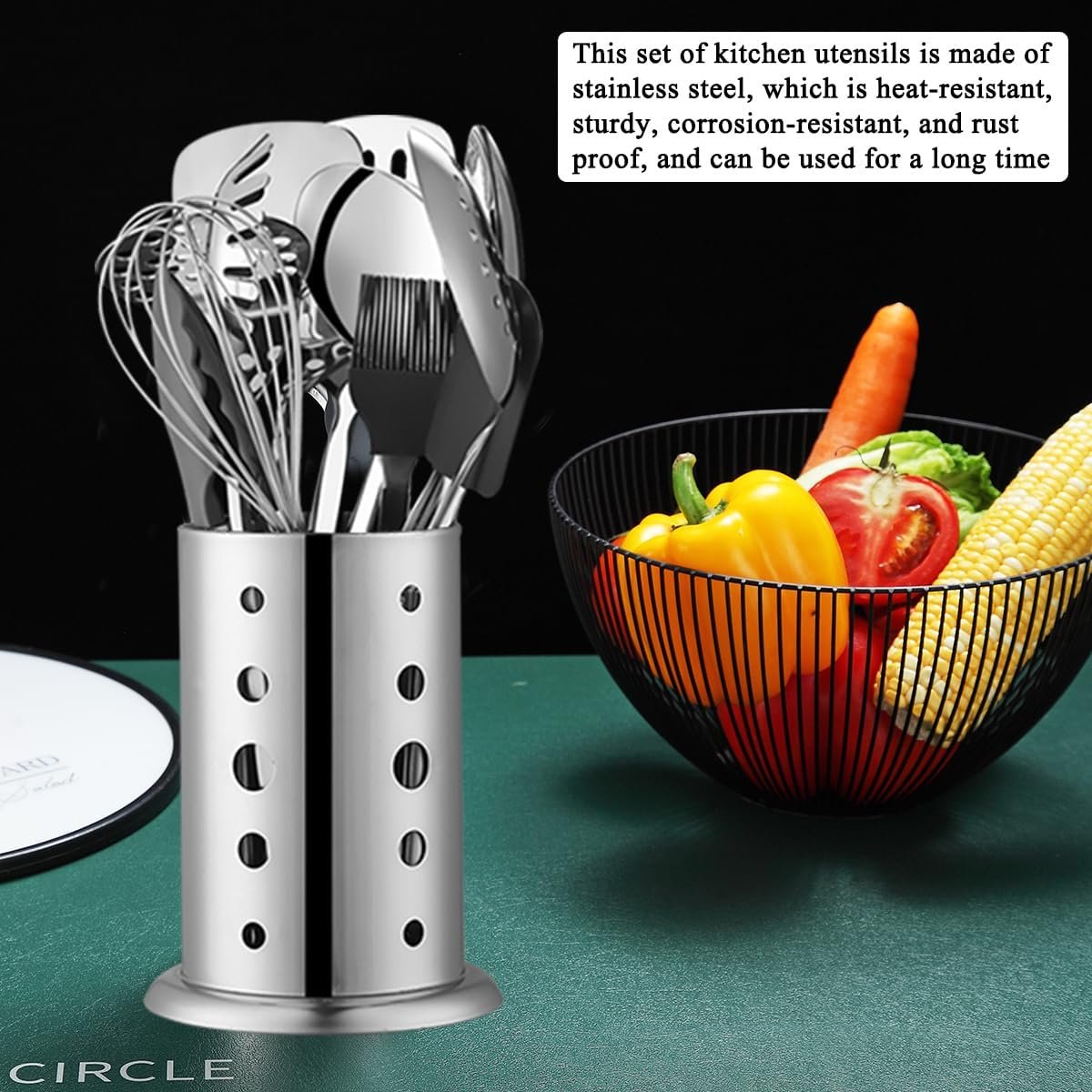 ReaNea 40 Pcs Stainless Steel Kitchen Utensil Set with Utensil Holder, Kitchen Gadgets, Metal Spatula Set