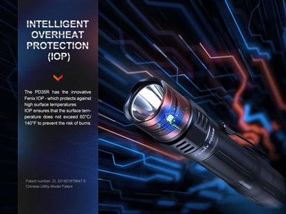 fenix PD35R Rechargeable Compact Long Range LED Torch | 1700 Lumens | 350m | 100 Hrs Max | USB-C | Tactical Tail Switch | Instant Strobe | IP68