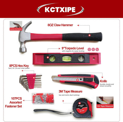 KCTXIPE Portable Household Tool Kit for Women & Beginners - 12" Starter Tool Set with Durable Bag, Ideal for Home, Apartment, Dorm, Office, and DIY Projects
