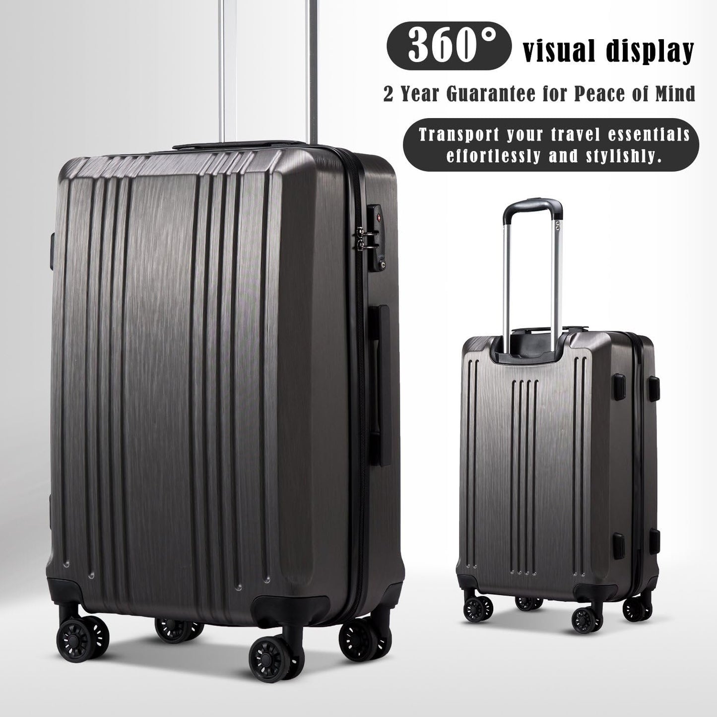 Coolife Luggage Expandable(only 28") Suitcase PC+ABS with TSA Lock Spinner 20in24in28in (Grey, M(24in)