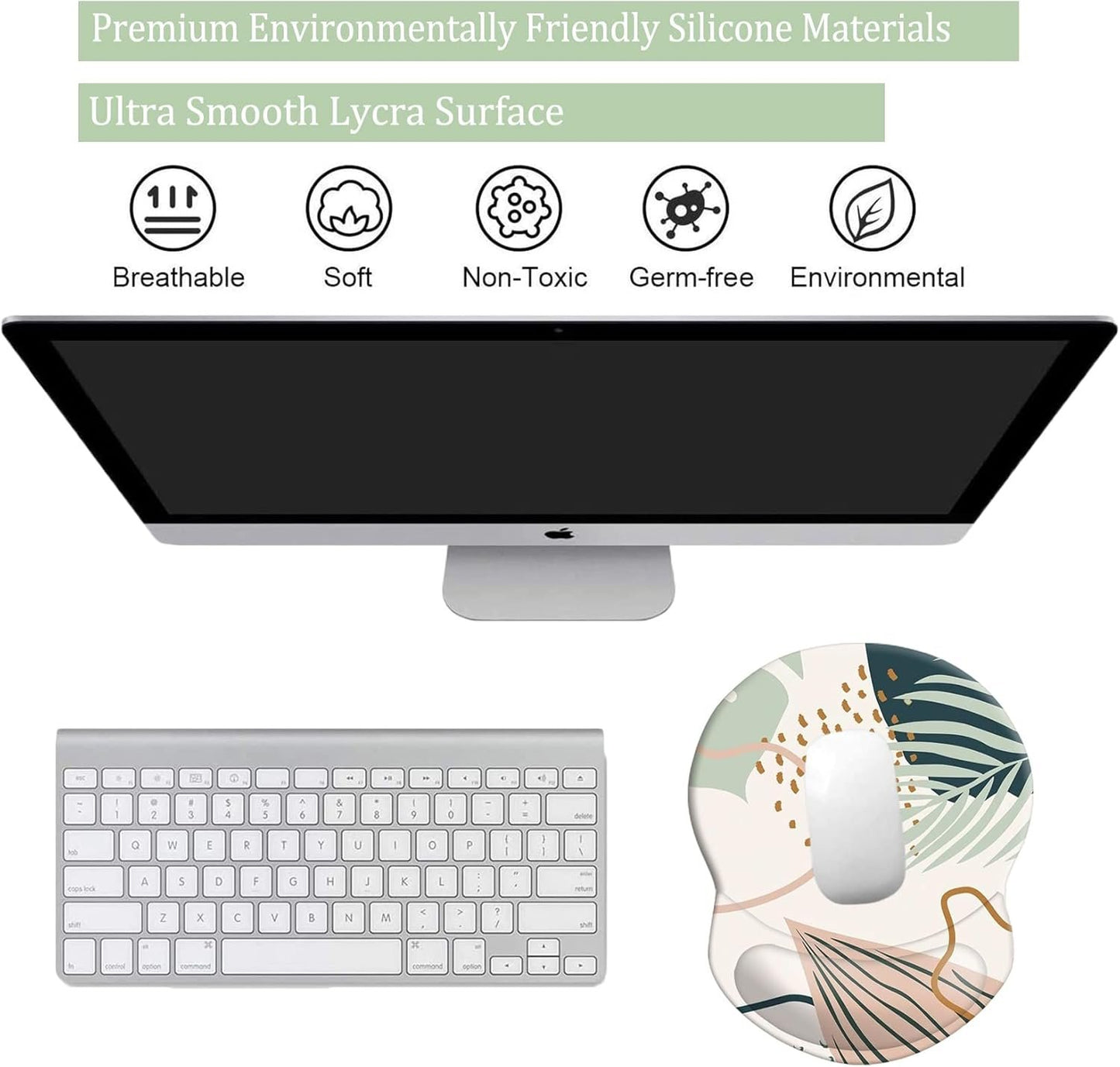 Mouse Pad with Support, Pain Relief Ergonomic Mouse Pad, Comfortable Durable Computer Mouse Pad Wrist Rest with Non-Slip PU Base for Home Office Working Studying (Modern Abstract Leaves)