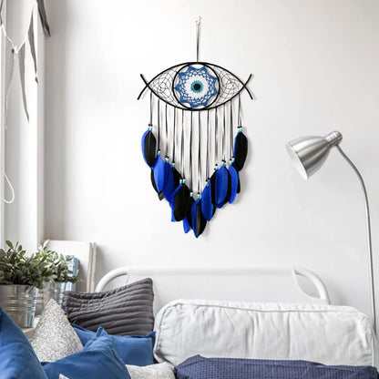 Dremisland Evil Eye Dream Catcher-Blue Black Dream Catchers Handmade Feather Evil Eye Wall Hanging Ornament Home Decor for Bedroom Livingroom Yard, Blessing Craft Gift Bring Good Luck (Blue-Black)