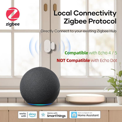 OUVOPO Zigbee Contact Sensor 4 Pack, Mini Smart Door Sensor, Home Automation, Kid Safety, Burglar Alert, Work with Alexa, SmartThings, Home Assistant, Aeotec, Hubitat, Homey with Build-in Zigbee Hub
