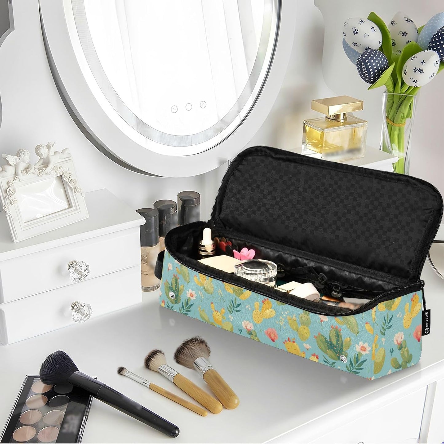 Little Cacti - Borsa da viaggio per attrezzi da capelli, con tappetino in ferro, grande, custodia da viaggio per piastre, piastre e arricciacapelli, portatile, essenziale da viaggio