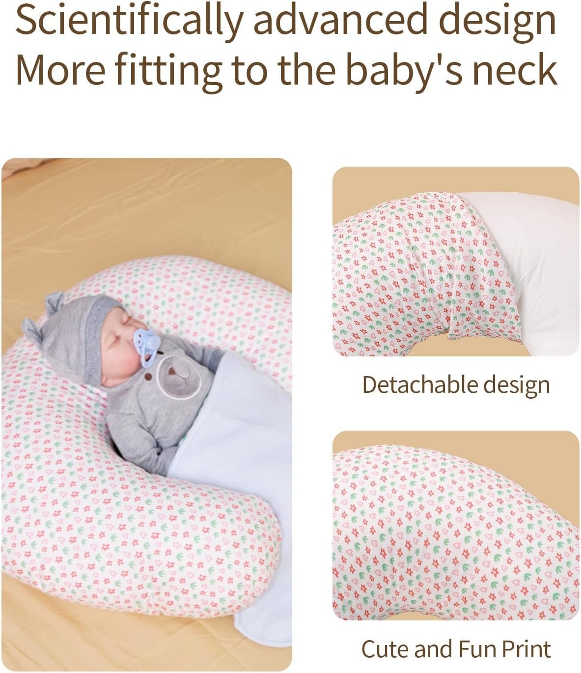 Nursing Pillow for Breastfeeding Ergonomic Nursing Essentials for Bottle and Breastfeeding, with Removable Nursing Pillow Cover, Machine Washable,Maternity Pillowï¼ˆPinkï¼‰ (Little Star Sky)