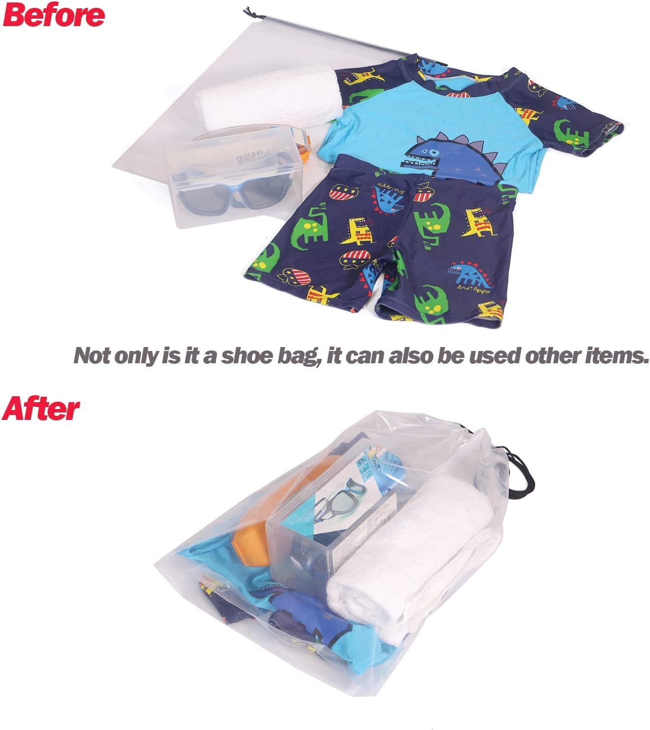 Set of 12 Transparent Shoe Bags for Travel Large Clear Shoes Storage Organizers Pouch with Rope for Men and Women, Clear 12PVC
