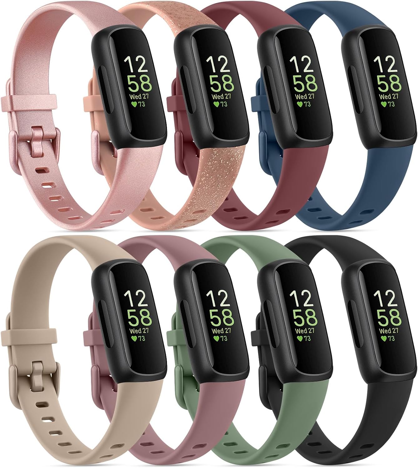 8 Pack Compatible with Fitbit Inspire 3 Bands for Women Men, Sport Silicone Adjustable Replacement Straps for Fitbit Inspire 3 Fitness Tracke