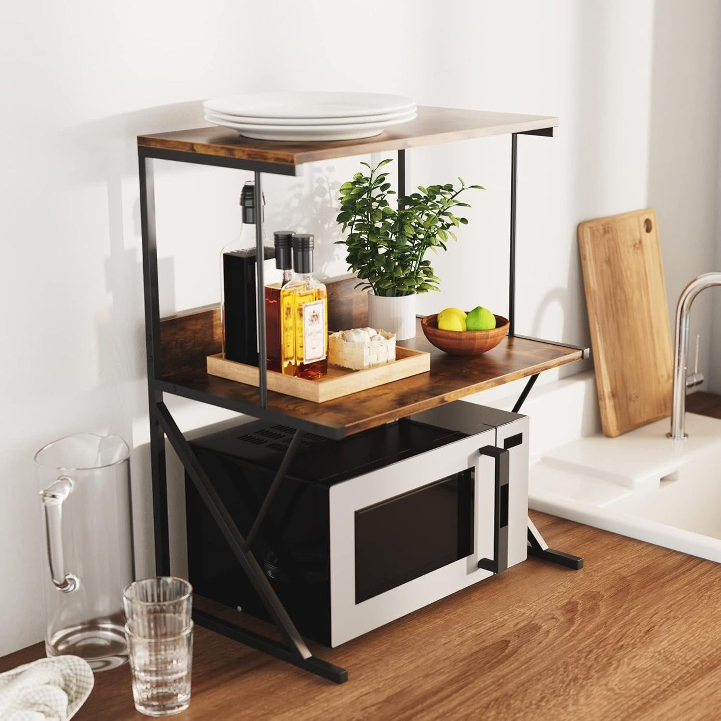 aboxoo Printer Stand for Desk, Desktop Printer Shelf Large Printer Stands 3 Tiers Multi-Purpose Desk Office Organization Shelves for Home Office Printer Fax Book, Rustic Brown