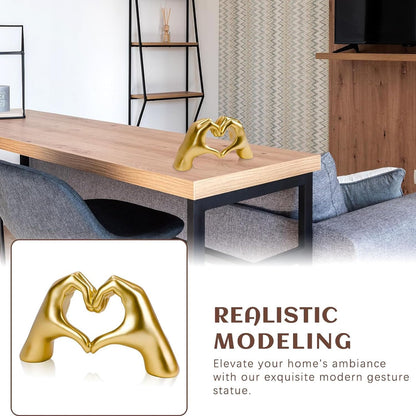 Gold Heart Hands Sculpture Gesture Decoration,Love Finger Sculpture Wedding Decoration, Small Ornament in Coffee Table, Office and Bedroom Home Decoration, Modern Art Aesthetic Sculpture (Gold)