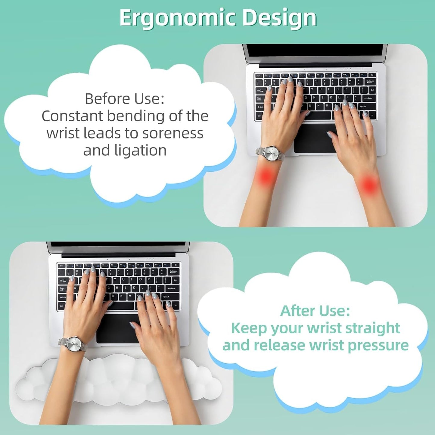 Mystarry Cloud Keyboard Wrist Rest and Mouse Wrist Rest, Memory Foam Wrist Rest for Computer Keyboard, Ergonomic Cloud Palm Rest with Mousepad & Cupholder (White with Mouse-pad)