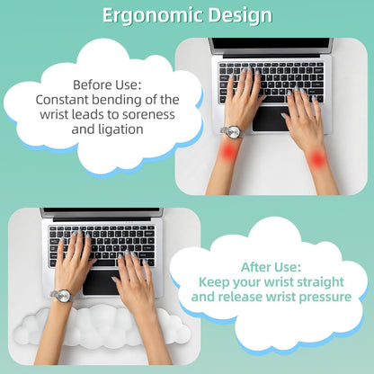 Mystarry Cloud Keyboard Wrist Rest and Mouse Wrist Rest, Memory Foam Wrist Rest for Computer Keyboard, Ergonomic Cloud Palm Rest with Mousepad & Cupholder (White with Mouse-pad)