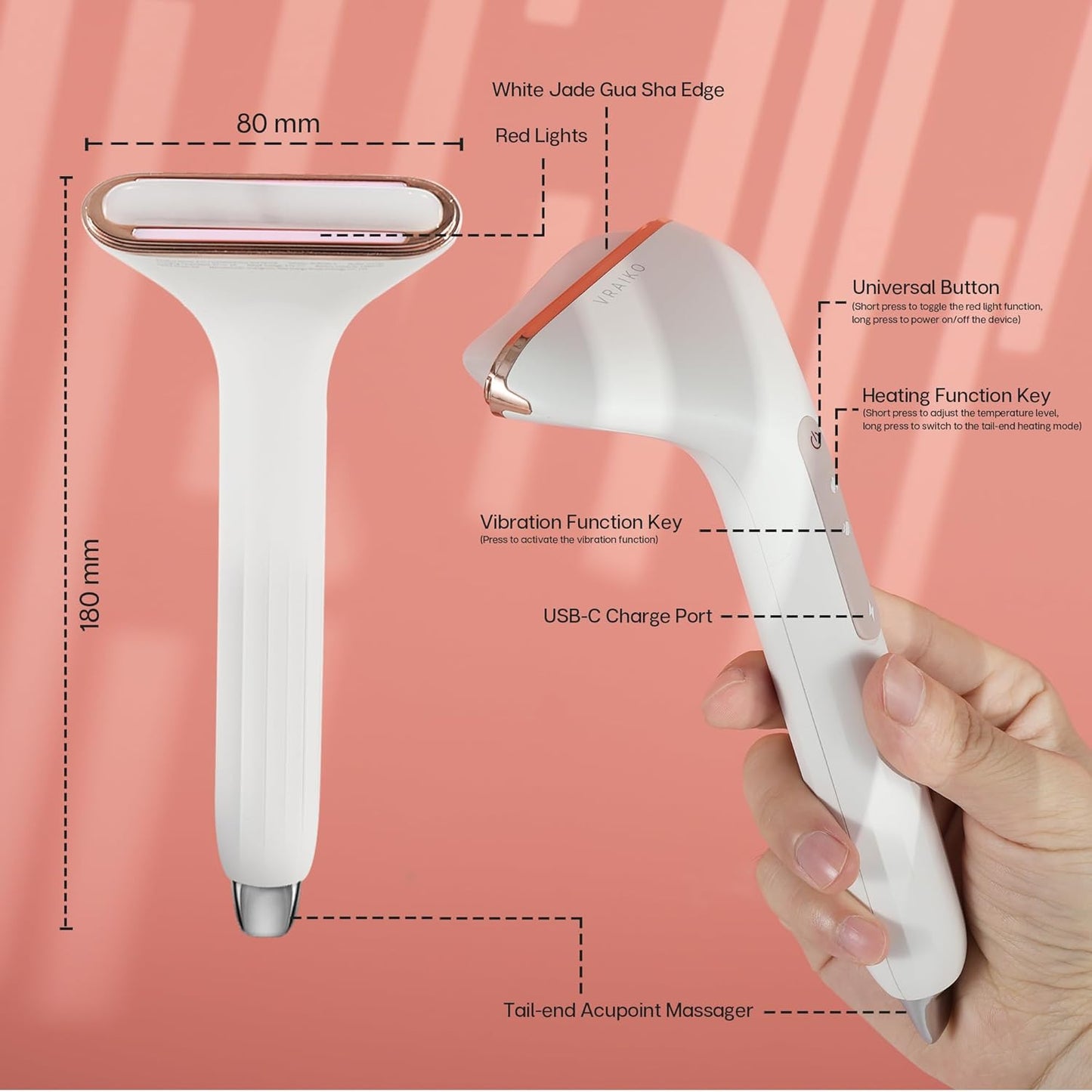 VRAIKO Aurora-X Handheld Gua Sha Device, White Jade Neck Face Massager with Thermal, Vibration and Massage Tail, for Face Sculpting Anti-Aging and Relaxation at Home