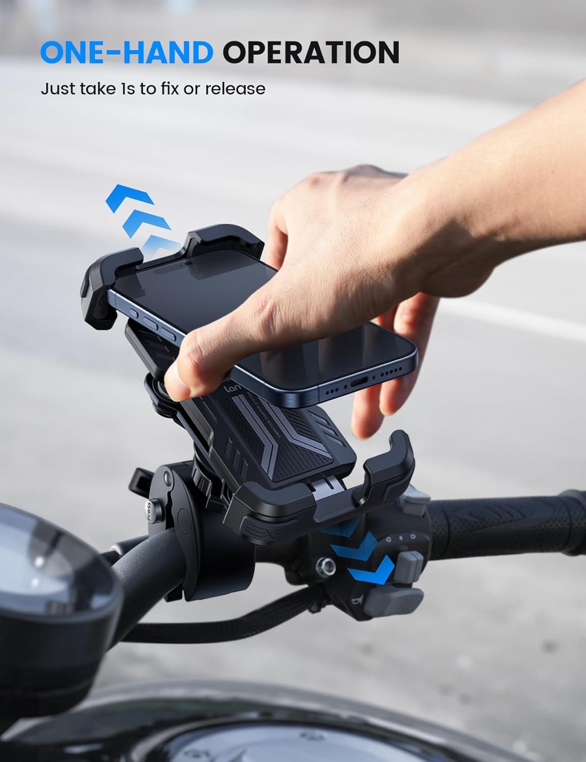 Lamicall Anti-Vibration Motorcycle Phone Holder – [Dual Shock Absorber] 360° Rotation, Universal Handlebar Mount Mobile Phone Bicycle for iPhone 16 15 14 13 12 Series, Xiaomi, 4.7-6.8 Inch Smartphones