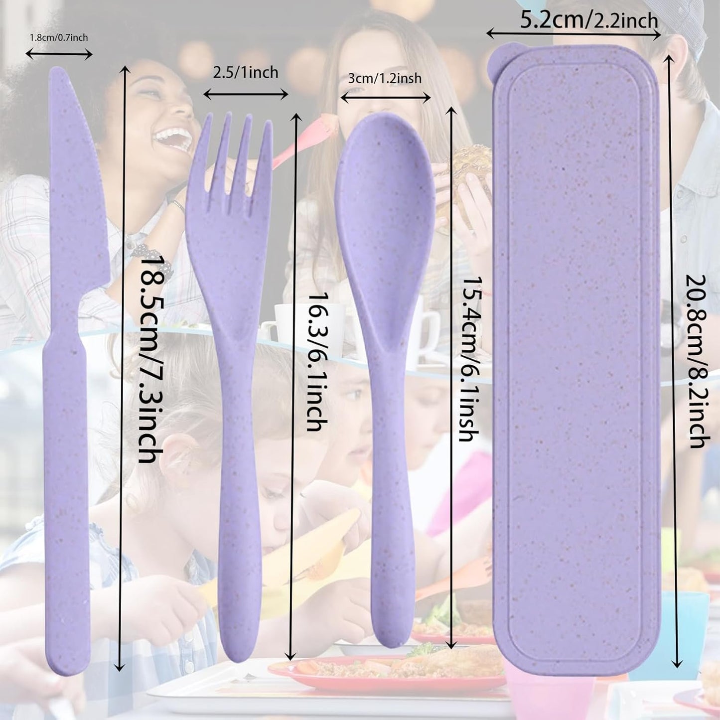 Reusable Utensils Set with Case, Portable Wheat Straw Cutlery Set, BPA-Free and Eco-Friendly Knife Spoon Fork, Travel Utensils for Office, Dorm, and On-The-go (Purple, 1)