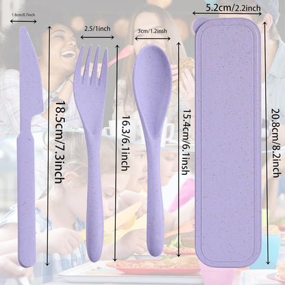 Reusable Utensils Set with Case, Portable Wheat Straw Cutlery Set, BPA-Free and Eco-Friendly Knife Spoon Fork, Travel Utensils for Office, Dorm, and On-The-go (Purple, 1)