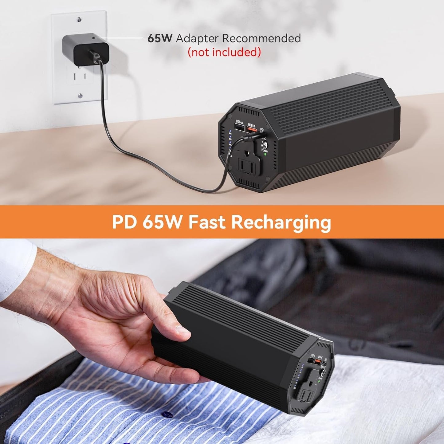 Portable AC Power Bank, Dual 65W PD Laptop Battery Bank, Peak 100W/27000mAh Power Station Super Travel Portable Battery Pack for Outdoor Camping Travel Home Office Hurricane Emergency Use