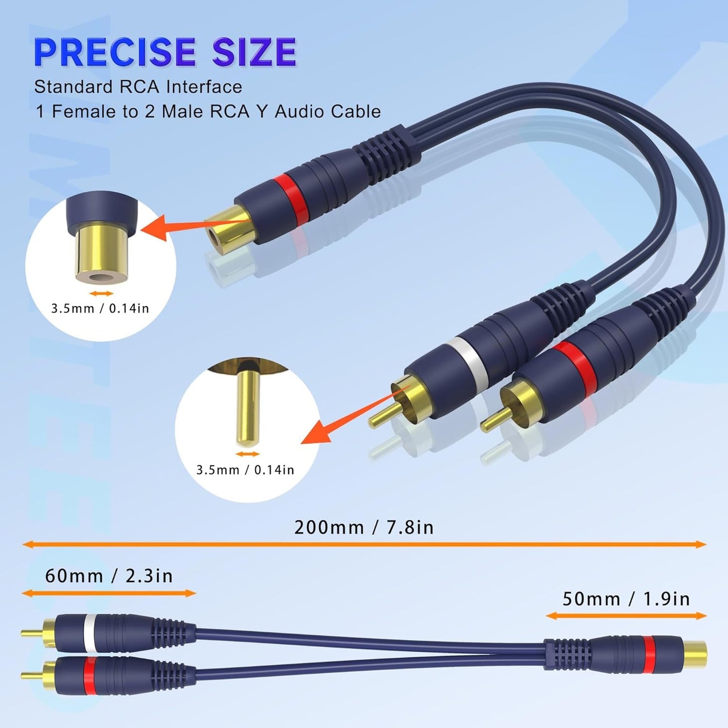 YIMATEECO RCA Y Splitter Cable, RCA Splitter Y Cables Adapter 1 Female to 2 Male Stereo Audio Video Cable for Subwoofer, Speaker, AMP, Home Theater, CD Player(15cm RCA Cable, Female to Male, 2 Pack)
