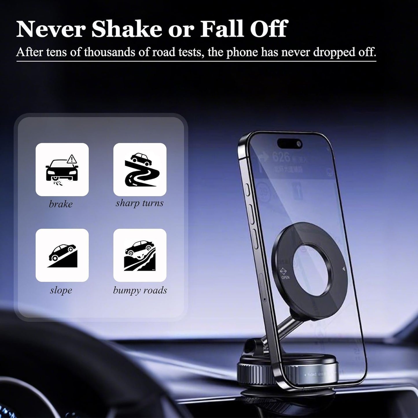Upgraded Vacuum Suction Magnetic Car Phone Holder, 360° Adjustable Suction Cup Phone Mount, Foldable Portable Cell Phone Holders for Car/Mirrors/Smooth Surface
