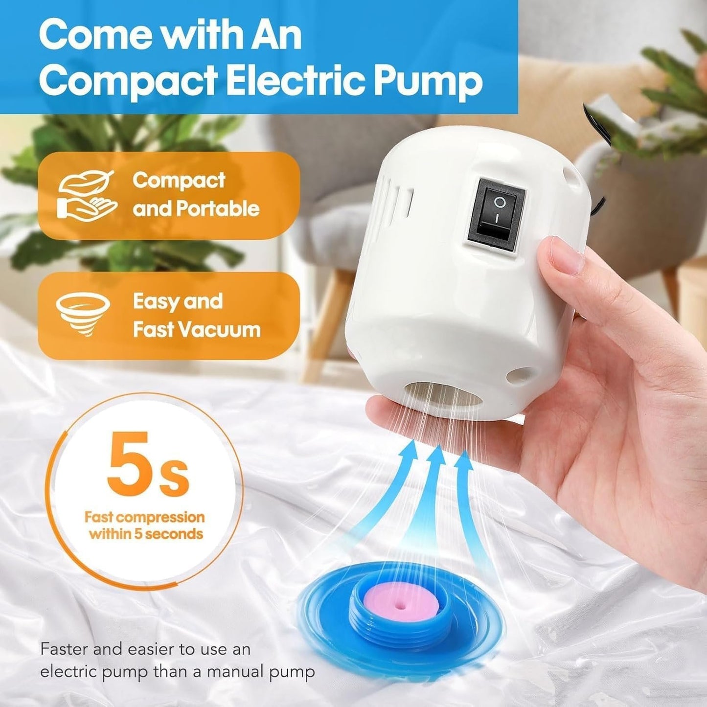 Vacuum Storage Bags with Portable USB Electric Pump, 9 Packs Vacuum Storage Bags, 3Large 3Medium 3Small, for Clothing Travel Luggage Comforters Blankets Pillows Bedding (2025 Upgrade)