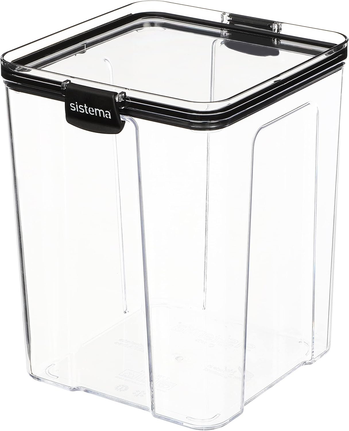 Sistema Ultra Tritan Airtight Pantry Storage Container | 2.75 Litre Large Food Storage Container | Stackable | with Locking Clips | BPA-Free | Clear with Black Accents