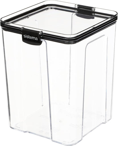 Sistema Ultra Tritan Airtight Pantry Storage Container | 2.75 Litre Large Food Storage Container | Stackable | with Locking Clips | BPA-Free | Clear with Black Accents
