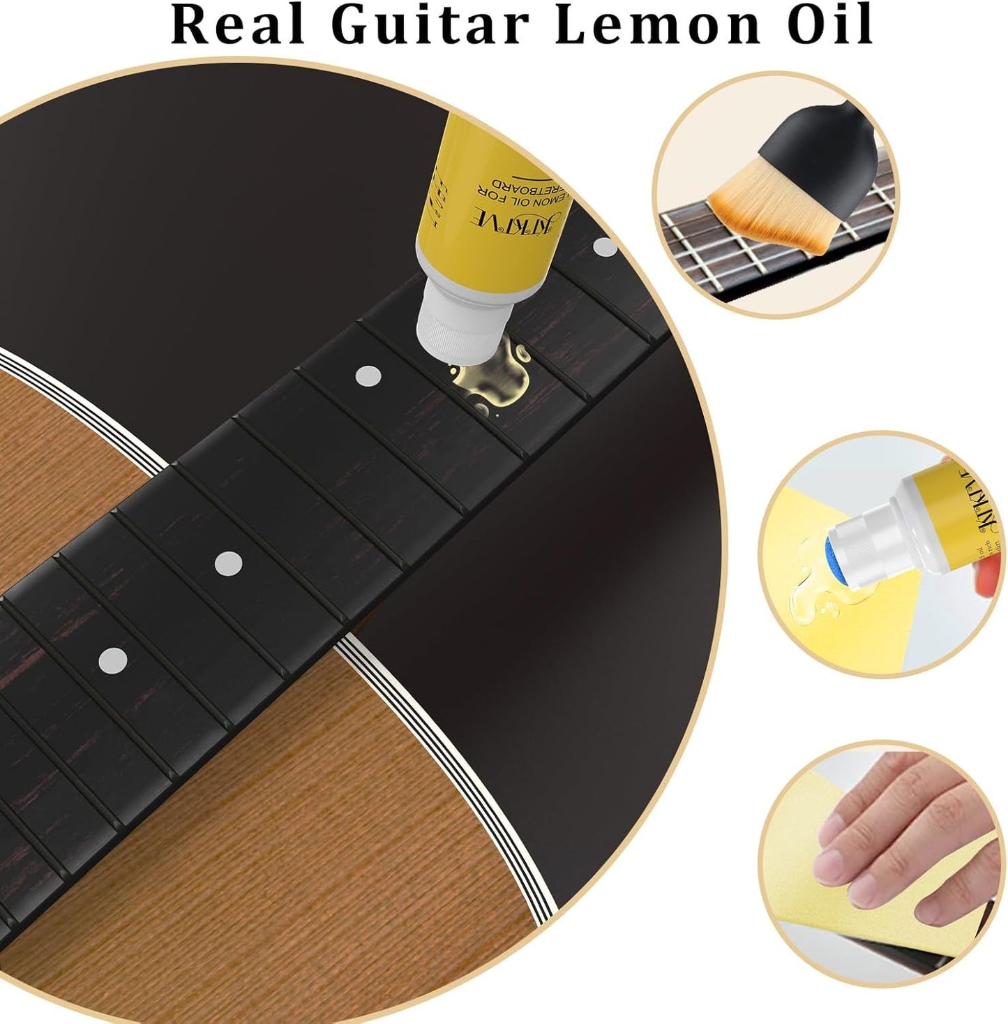 Guitar Cleaning Kit – 8-Pack Complete Care Set with Innovative Sponge Applicator | Guitar Cleaner, Lemon Oil(fretboard oil), Polish Wax, String Cleaner, Winder, Brush & Microfiber Cloth