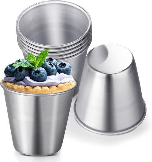 Geiserailie 10 Pieces Individual Flan Molds Egg Tart Molds Pudding Cups Mini Chocolate Molten Pans Carbon Steel Cupcake Cake Cookie, Round Nonstick Popover Bakeware Tumblers(3.1 x 3 x 1.9 Inch)