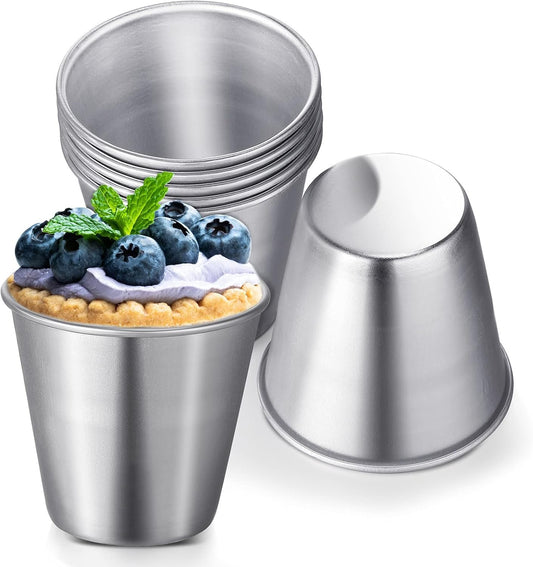Geiserailie 10 Pieces Individual Flan Molds Egg Tart Molds Pudding Cups Mini Chocolate Molten Pans Carbon Steel Cupcake Cake Cookie, Round Nonstick Popover Bakeware Tumblers(3.1 x 3 x 1.9 Inch)