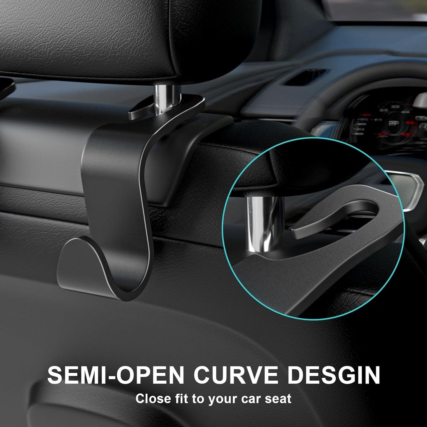SUTOUG Car Seat Back Hook, Car Interior Accessories, 4 Pack Black Plastic Hooks Suitable for Bags, Shopping Bags, Clothes, Portable Tool Box