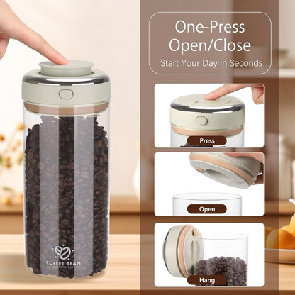 MICHIHOMIE 57 oz Coffee Canister, 1.7L Coffee Containers with Date Tracker and CO2 Valve Filters, Airtight Coffee Jar, Glass Storage Container for Coffee Beans, Grounds, Nuts, Cocoa, Sugar, Tea