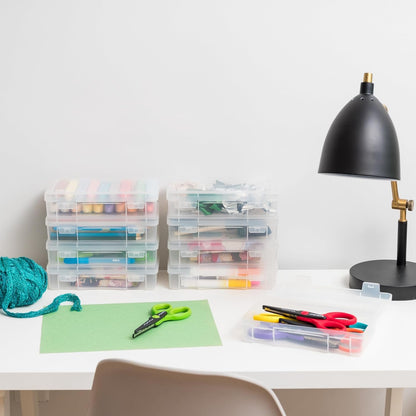 IRIS USA Plastic Pencil Box, Clear Pencil Case Stackable Storage Organizer Container with Latching Lid, 10-Pack, Satchel Case for Pencil Markers Tools Art and Craft Storage Supply Organizer, Clear