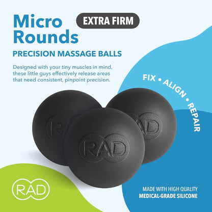 RAD Micro Rounds I Set of 3 High Density Massage Balls for Jaw, Feet and Hands Myofascial Release, Self Massage, Mobility and Recovery