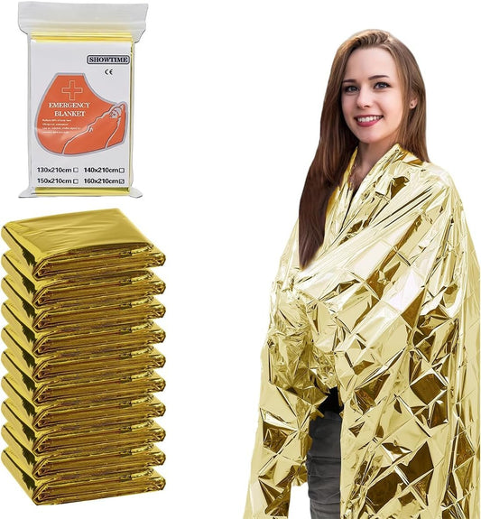 KIDOFLY Gold&Silver Mylar Thermal Emergency Blankets (10 Pack) - Survival Blanket for Outdoor Camping, Hiking, First Aid, Marathon & Bug Out Bag Essentials