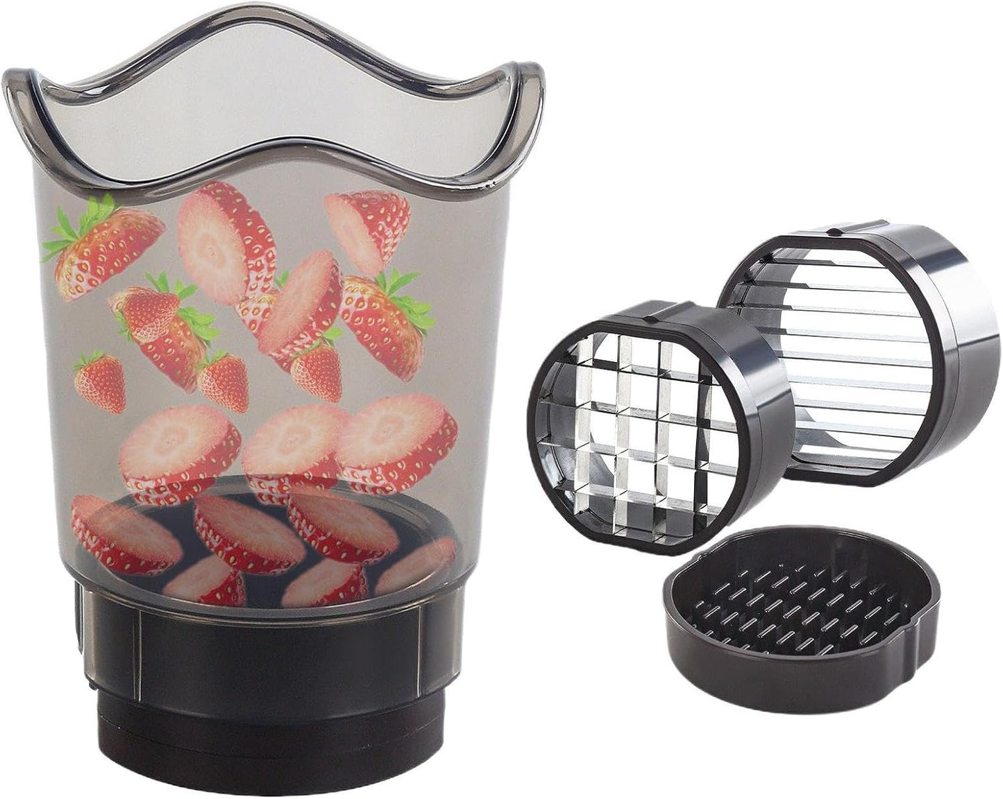 Cup Slicer – Stainless Steel Fruit & Vegetable Cutter, Quick Salad Maker | Banana, Strawberry, Egg Slicer, Kitchen Gadget, Portable Food Prep Tool, Easy Clean, Push Plate Included