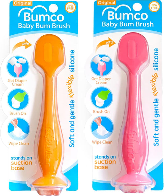 Bumco Diaper Cream Spatula 2-Pack - Baby Bum Brush for Butt Paste Diaper Cream - Baby Butt Cream Diaper Cream Applicator - Butt Spatula Baby Necessities - Diaper Cream Brush, Orange & Pink