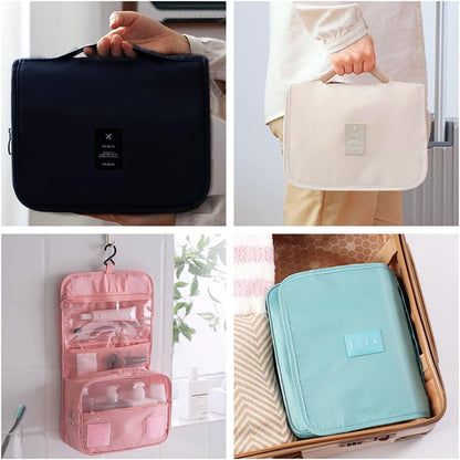 JCZD Hanging Toiletry Bag, Travel Wash Bag for Women Portable Folding Cosmetic Organizer Large Capacity Girls Makeup Bag Waterproof Shower Bag with Separate Compartment (Beige)