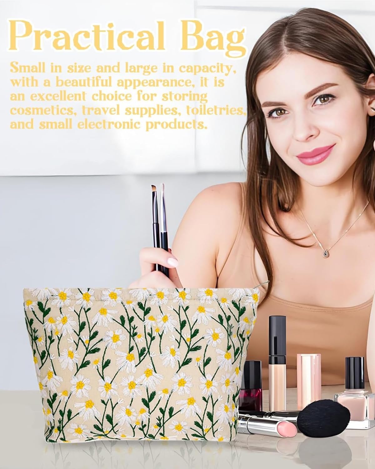 TPZORJX Toiletry Bag for Women Clutch Makeup Bag with Zipper Toiletry Bag Travel Makeup Bag Cosmetic Organizer Beauty Case Travel Makeup Bag Daisy Pattern