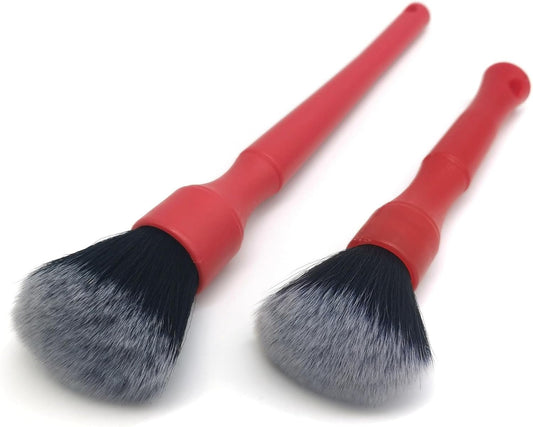 YUESUO Ultra-Soft Detailing Brush Set (Set of 2) Car Interior Detail Soft Brush for Light Duty Cleaning of Emblems, Gauge Cluster, Infotainment Screen (Red)
