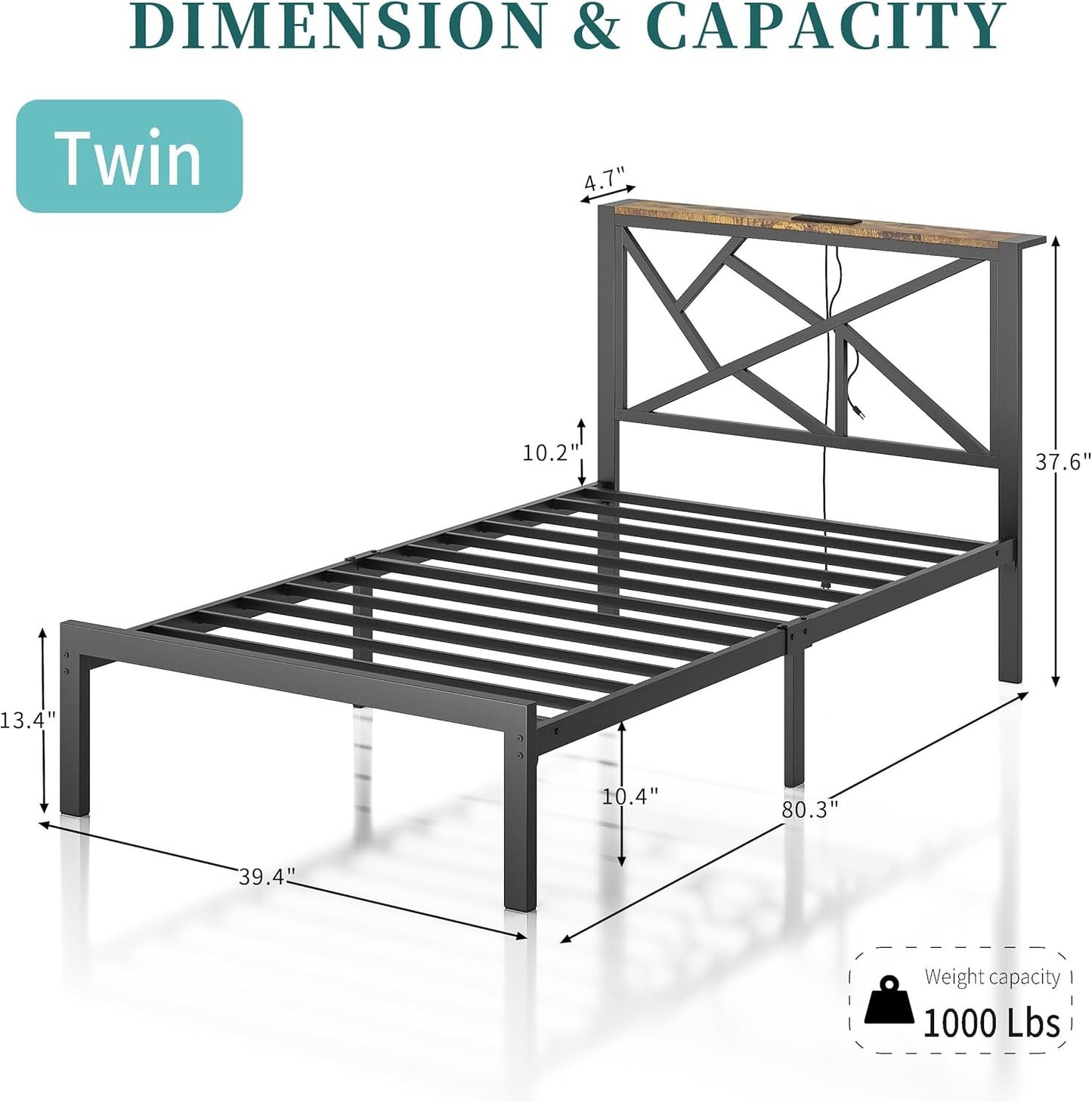 ChicZhiNest Twin Size Black Metal Bed Frame with USB Charging Station, LED Ambient Lighting, and Wooden Storage Headboard - Includes Under-Bed Storage, No Box Spring Needed, Noise Free, Easy Assembly