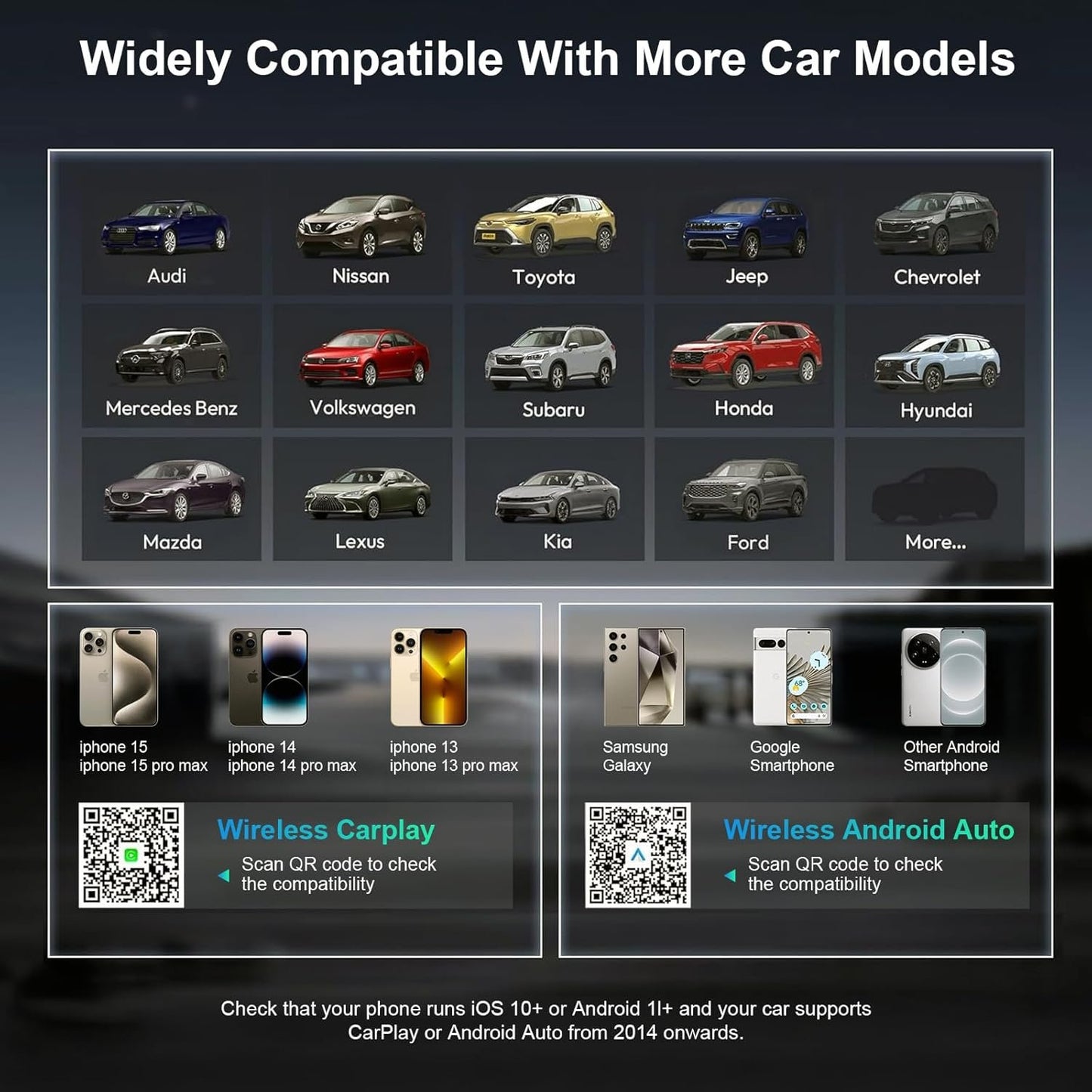 2-in-1 Wireless CarPlay & Android Auto Wireless Adapter, Fast 5GHz WiFi & Bluetooth for iPhone/iOS 10+, Android 11+, Plug & Play Car Dongle